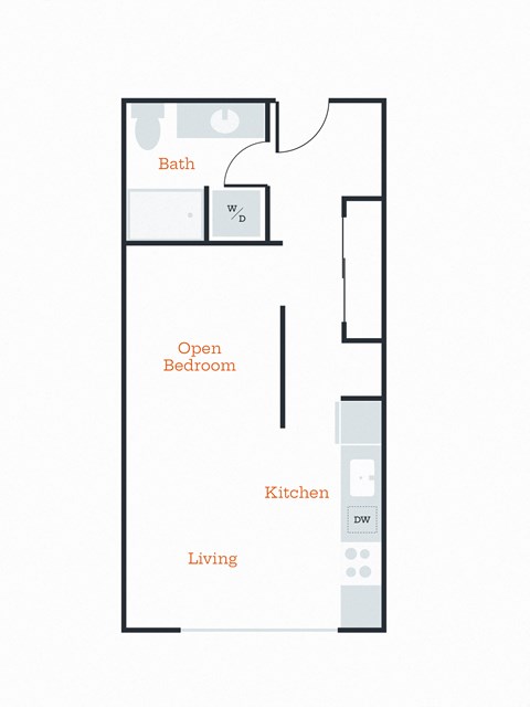 Floor plan for 1 bed, 1 bath, 661 sqft
